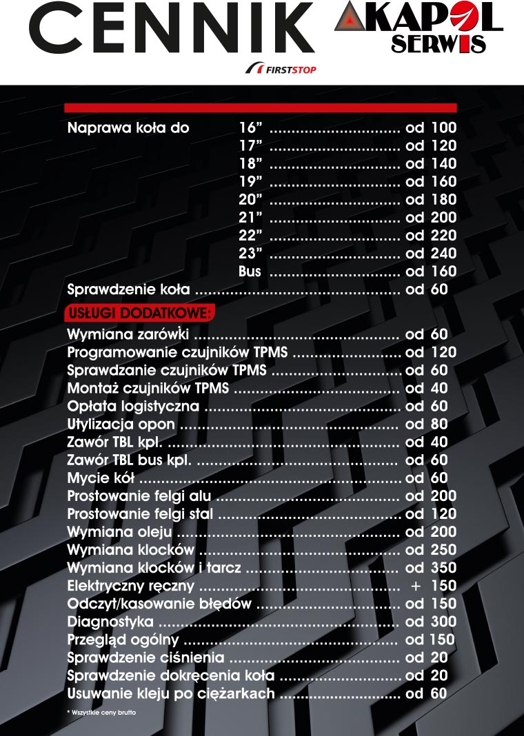 Cennik Wulkanizacja Ursynów